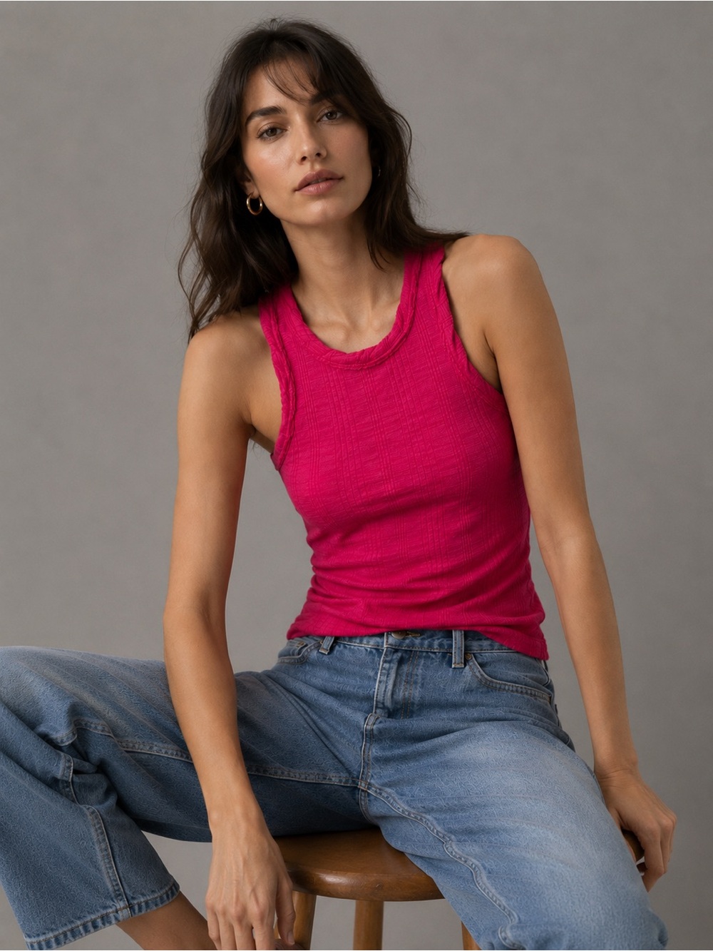 Pilcro Anthropologie Ribbed Tank Top XS Pink Mock Neck Stretch Sleeveless Basic